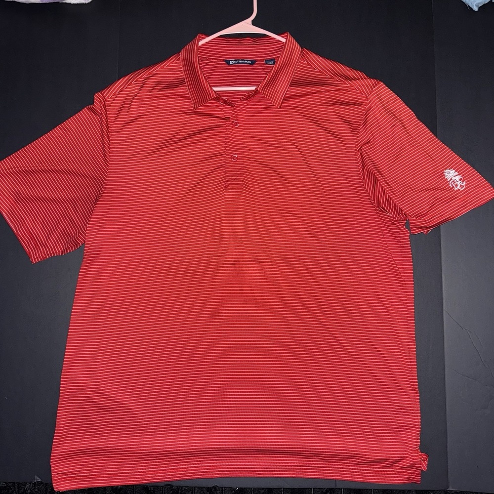 Men's XL Cutter & Buck Polo Red Striped Short Sleeve Brentwood Country Club TN